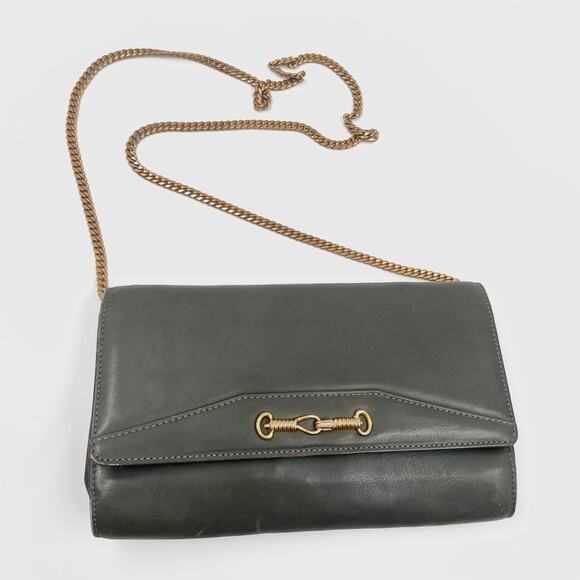 Celine Vintage Gray Leather Crossbody Bag Purse WOC Wallet on Chain Mini Clutch - Picture 3 of 12